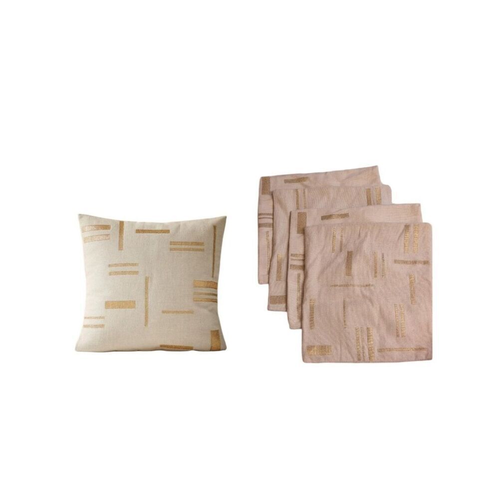 Lot Of 4 West Elm Embroidered Metallic Pillow Cover Belgian Flax Jute Linen Gold